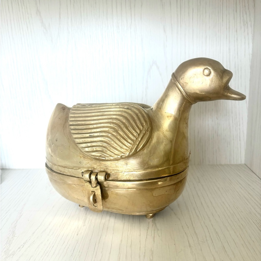 1970s Brass Swan Box with Latch